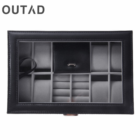 OUTAD 2 In One 8 Grids+3 Mixed Grids PU Leather Watch Case Storage Organizer Box Luxury Jewelry Ring Display Watch Boxes Black ► Photo 1/6