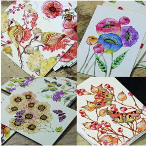 22pcs/lot Cute Hand Painting Birds and Flowers Fresh Watercolor postcards Wedding Invited Cards Celebrating Congratulation H016 ► Photo 1/1
