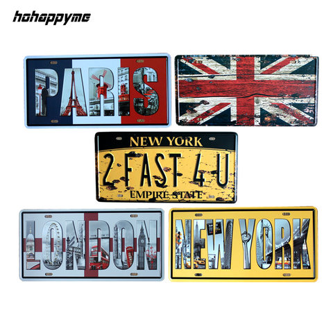 15*30 CM European City Newyork Paris London License Plates Retro Metal Signs Vintage Beer Posters Metal Plates ► Photo 1/6