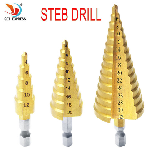 4-12mm 4-20mm 4-32mm Metric Spiral Flute Step HSS Steel 4241 Cone Titanium Coated Drill Bits Tool Set Hole Cutter ► Photo 1/6