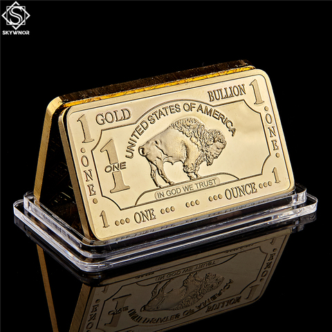 Gold Plated Bullion Beauty Bar United States Of America 1 Troy Ounce Replica Gold Clad Buffalo Bar ► Photo 1/6