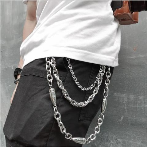3 layers Punk Long Metal Wallet Belt Chain Trousers Hipster Pant Jean Keychain Silver color Ring Clip Keyring HipHop Jewelry ► Photo 1/3