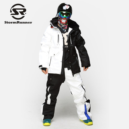StormRunner Double Snowboard Ski Suit Men's Thick Waterproof Waterproof Outdoor Can resist - 35 Black and White Male Ski Sets ► Photo 1/6