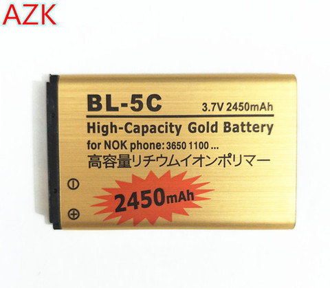 AZK 2450mAh Gold BL-5C BL 5C Battery for Nokia 1100 1200 1650 2300 2310 2600 2610 3100 3120 3650 5130 6030 6600 6263 6230 6630 ► Photo 1/6