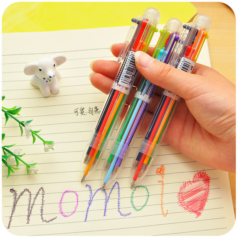 Transparent Creative 6 Color Ball Point Pen School Office Supply Gift Stationery 