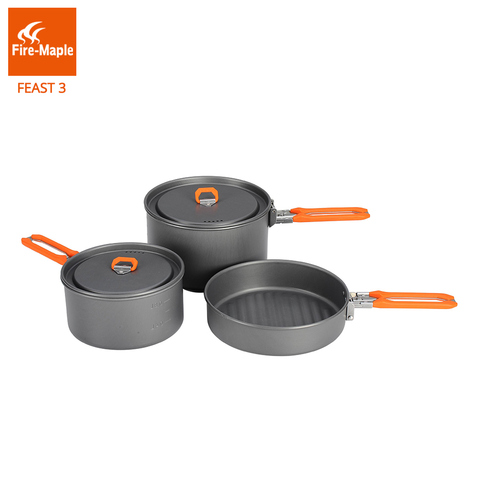 Fire Maple Feast 3 Outdoor Camping Hiking Cookware Backpacking Cooking Picnic Pot Pan Set Foldable Handle 2 Pots 1 Frypan FMC-F3 ► Photo 1/5