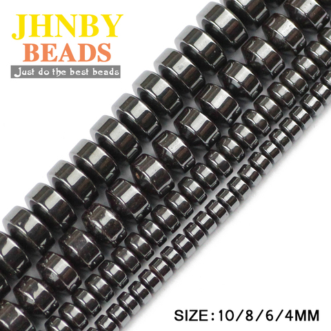 JHNBY Cylinder Black Hematite beads 4/6/8/10MM Natural Stone geometric Flat Round Loose beads For Jewelry bracelet Making DIY ► Photo 1/4