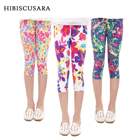 3-10years Girls Cropped Trousers Floral Print Flower Kids Calf Length Skinny Pants Stretch Leggings Children All-matches Bottoms ► Photo 1/6