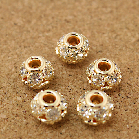 8*9mm 4pcs/lot Round Pave Disco Ball Rose Gold Rhinestone Pearl Rhinestone Crystal Spacer Beads for DIY Jewelry Making Findings ► Photo 1/1