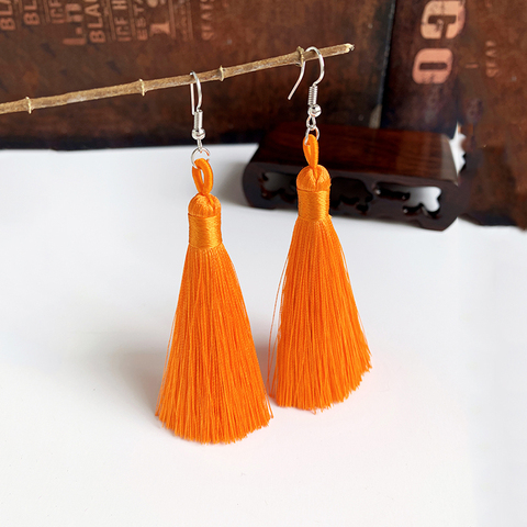 Handmade Tassel Earrings 2022 Trendy Bohemian orange 25 colors Long Dangles Vintage Tassel Earrings For Women Jewelry ► Photo 1/6