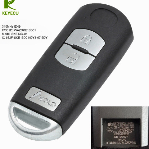 KEYECU Replacement 2+1 Button Smart Remote Key FSK 315MHz ID49 for Mazda 3 2014-2022, CX3 2016-2022, CX5 2013-2022 WAZSKE13D01 ► Photo 1/4