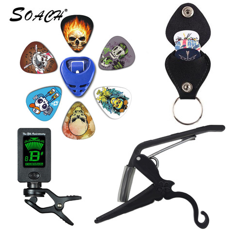 SOACH 2022 NEW Super Value Tool Kit Guitar Tuner + Capo + Plectrum Holder + Key Ring + 6 Colors Picks Guitar Parts Accessories ► Photo 1/6