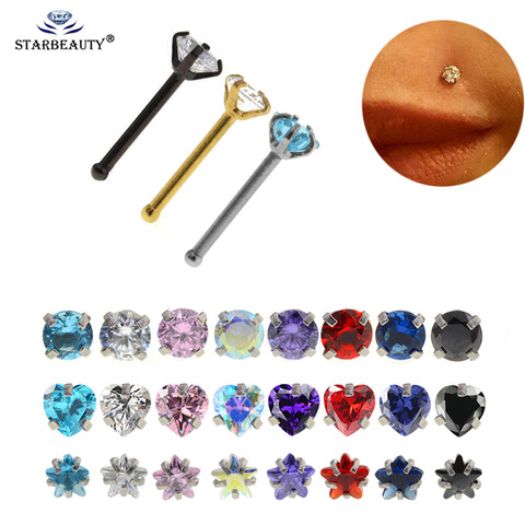 1Pc Round Heart Round Zircon Gem Nose Studs Plugs 20G Gold-Color Body Piercing jewelry Small Earrings Women Indian fashion ► Photo 1/4