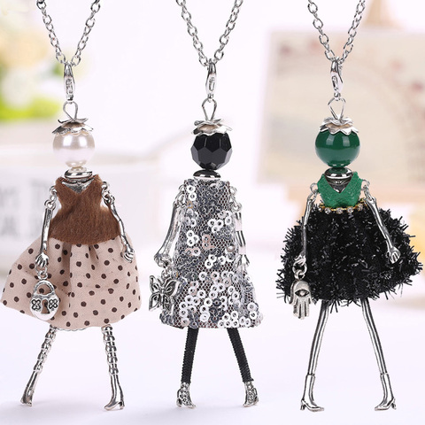 YLWHJJ new women doll cute black long necklaces & pendant hot dress baby girls maxi necklace brand fashion statement jewelry ► Photo 1/6