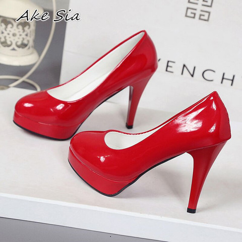 10CM high-heeled shoes waterproof platform sexy fine with round head feet Korean women's shoes patent leather large size s071 ► Photo 1/5