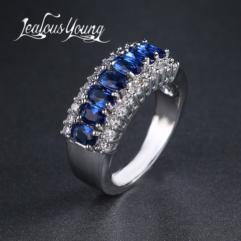 Exquisite Women Jewelry Round Cut White Blue Zirocn Wedding Rings Wholesale AR024 ► Photo 1/6