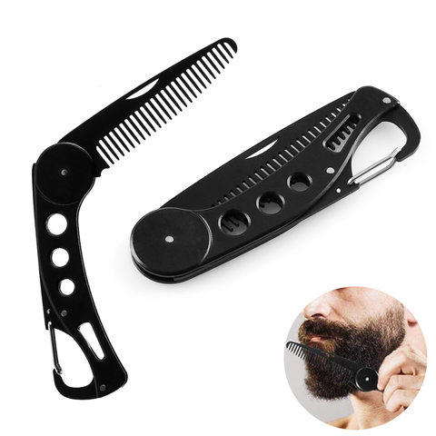 1PCS Black Hot Sale Stainless Steel Folding Comb For Men Anti Static Mustache Comb Wholesale Hairdressing Styling  Beard Comb ► Photo 1/6