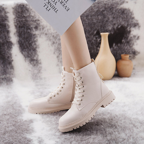 Buy Online Cootelili Fashion Zipper Flat Shoes Woman High Heel Platform Pu Leather Boots Lace Up Women Shoes Ankle Boots Girls 35 40 Alitools