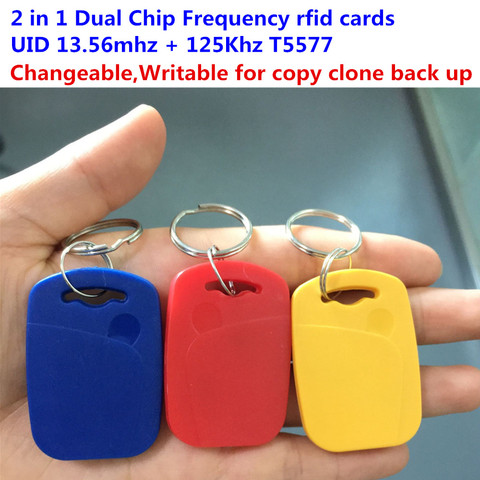 RFID 13.56mhz 1K UID Changeable & T5577 125khz dual chip frequency IC/ID key tag Readable Writable Rewrite for copy clone backup ► Photo 1/1