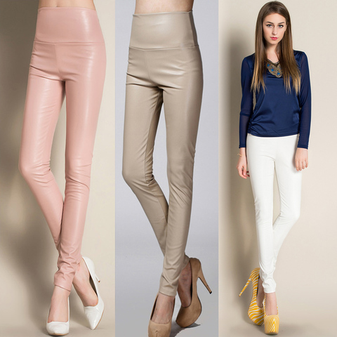 on Sale Autumn Winter Women Ladies Warm Legging Leather Pants Female High Waist Stretchable Pencil Skinny Trousers  ► Photo 1/3