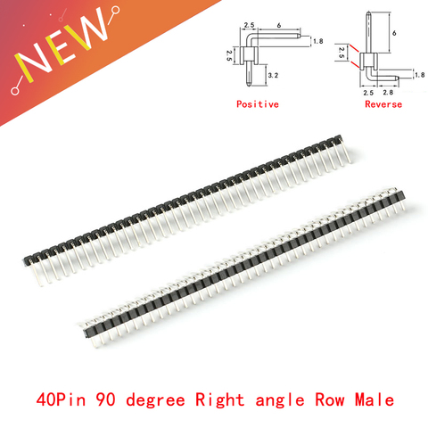 10Pcs/lot 2.54mm 1*40p 90 degree Right angle Single Row Male R/A Pin Header Positive/Reverse PCB Board Connector Pinheader ► Photo 1/6