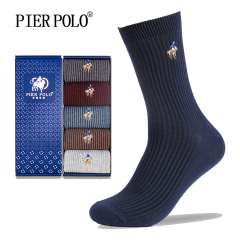 PIER POLO Socks Fashion Brand Men Socks 5 Pairs/Lot Crew Cotton Compression Socks Winter Deodorant Embroidery Dress Socks Men ► Photo 1/5