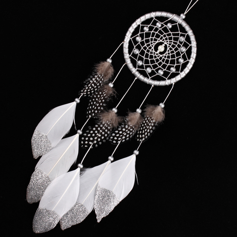 White Dream Catcher Indian Style Silver Feather Core Bead Handmade Dreamcatcher for Wall Car Hanging Decoration ► Photo 1/6