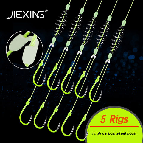 5 Pairs carbon steel luminous fishing hooks double barbed hook with PE line carp fishing anzol accessories ► Photo 1/5