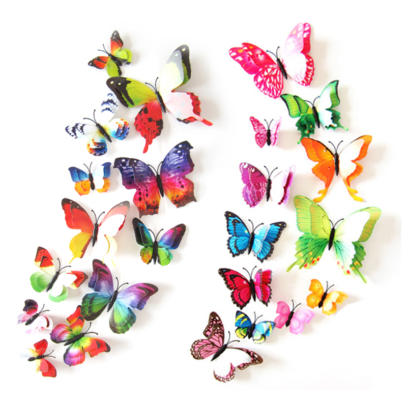 12PCS 3D Butterfly DIY Art Magnet Wall Stickers Home Decal Room Mural Xmas Decor