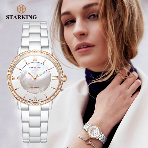 STARKING Brand Luxury Women Watches White Ceramic Diamond Ladies Watch Gift Sapphire Quartz Wristwatch Relogios Femininos Clock ► Photo 1/6