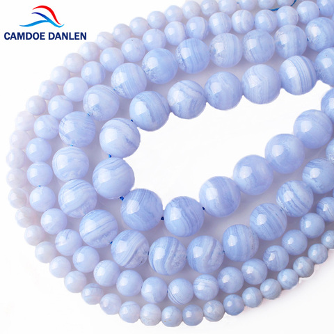 CAMDOE DANLEN Natural Stone Blue Lace Agates Round Loose Beads 6 8 10 12 MM Fit Diy Spacer Beads for Jewelry Making Accessor ► Photo 1/6