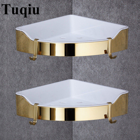 Corner Shelf Golden Stainless Steel + ABS Bathroom Shelves Chrome Wall Mount triangle Shower Caddy Rack Bath Accessories ► Photo 1/6