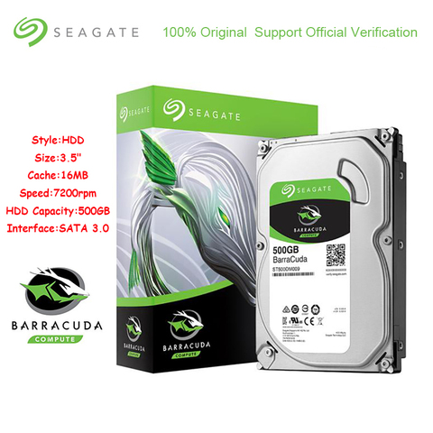 Seagate BarraCuda 500GB 3.5 Inch Internal HDD SATA 3.0 HDD 7200 RPM SATA 6Gb/s 16MB Cache Hard Drive Disk For Desktop PC ► Photo 1/6