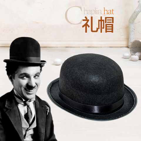 Chaplin Hat Felt Black Hat Fedora Hats Funny Costume Cosplay Halloween Hats for Men Women ► Photo 1/6