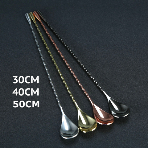 30cm/40cm/50cm Teardrop Cocktail Bar spoon Mixing Spoon 304 Stainless Steel Twisted Mixing Stir Spoon Bar Tool ► Photo 1/6