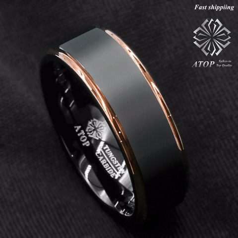 Tungsten Carbide ring rose gold black brushed men's Wedding Band Ring jewelry Free Shipping ► Photo 1/6