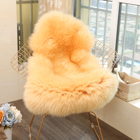 MUZZI 100% real Sheepskin Chair Cover Warm Hairy Carpet Seat Pad long Skin Fur Plain Fluffy Area Rugs ► Photo 1/4