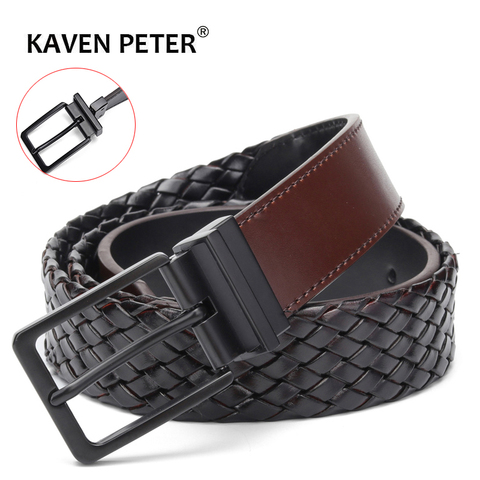 Designer Belts Men Reversible Knitted Leather Belt Fashion Male Rotated Buckle Germany Bonded Leather Braided Strap ► Photo 1/6