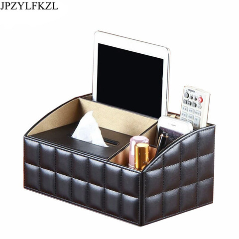 PU Leather Removable Luxury Office Tissue Box Napkin Holder Desktop Storage Box Cosmetics Jewelry Remote Control Organizer ► Photo 1/6