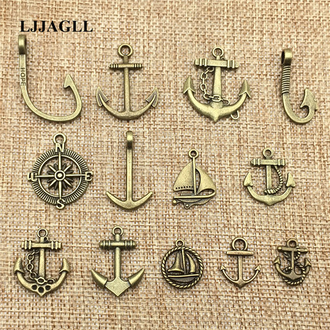 LJJAGLL Zinc Alloy Bronze 20pcs/lot Mix Vintage Sailing Boat Charm Anchor Charms Rudder Pendant Diy Jewelry Findings ACD018 ► Photo 1/5