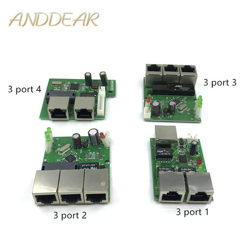 OEM factory direct mini fast 10 / 100mbps 3-port Ethernet network lan hub switch board two-layer pcb 2 rj45 1 * 8pin head port ► Photo 1/1