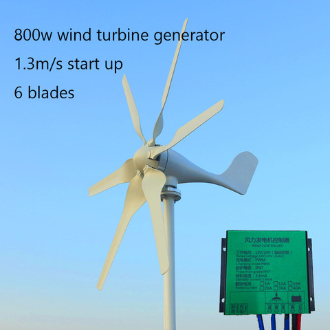 800w 12v 24v New Developed Wind Turbine Generator With 6 Blades Free Controller For Home Roof ► Photo 1/6