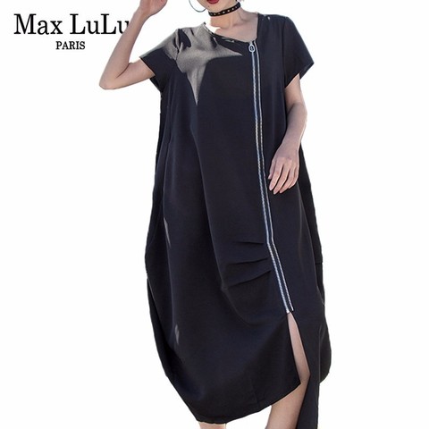 Max LuLu 2022 Summer Fashion Korean Style Ladies Sexy Black Clothes Womens Elegant Zipper Long Dresses Casual Vestidos Plus Size ► Photo 1/6