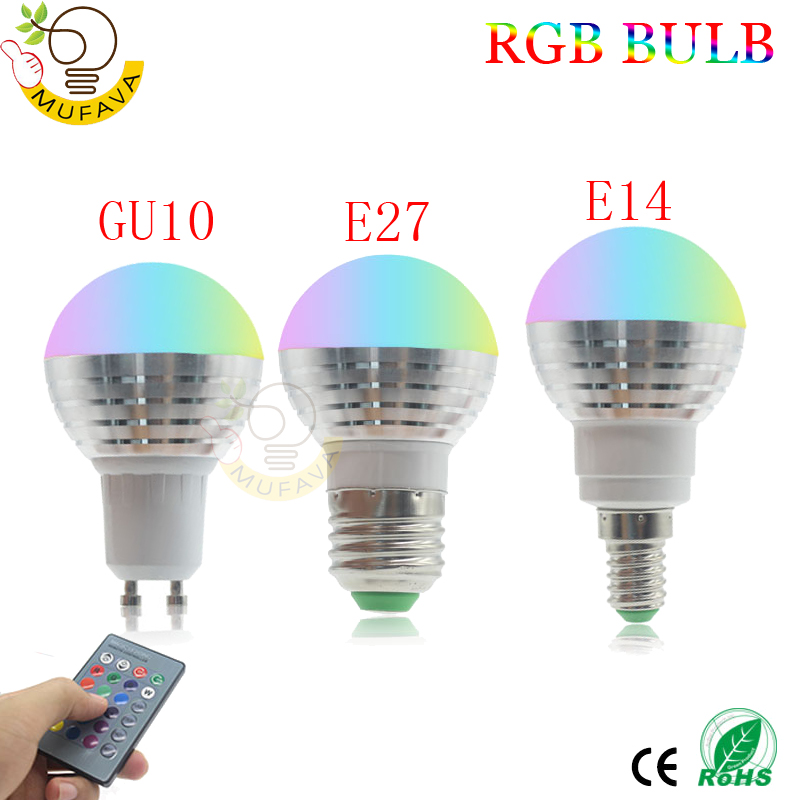 RGB Lampada LED Bulb 5W E27 E14 85-265V RGB LED Spotlight  Lamparas IR Remote