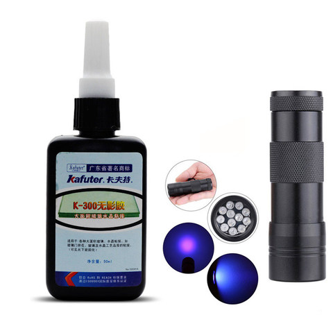 50ml Kafuter UV Glue UV Curing Adhesive K-300 Transparent Crystal and Glass Adhesive with 12led UV Flashlight ► Photo 1/6