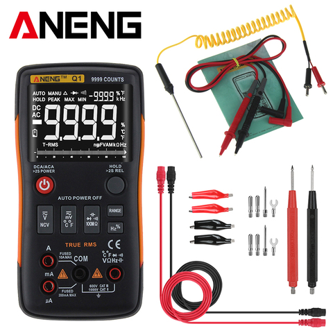 Q1 Digital Multimeter Transistor Tester 9999 Counts With Analog Bar Graph ACDC Voltage Ammeter Current Ohm Auto Wire test meter ► Photo 1/6