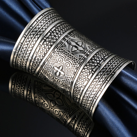 1pc boho ethnic vintage silver color flower carving totem open end cuff bangle cross bracelet armlet women jewelry gift ► Photo 1/6