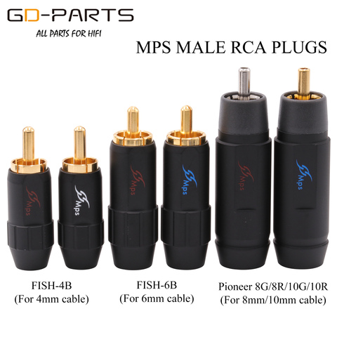 MPS Male RCA Phono Connector Plug Jack 4mm 6mm 8mm 10mm Cable For Hifi Audio AMP CD DIY Gold Rhodium Plated Brass ► Photo 1/6