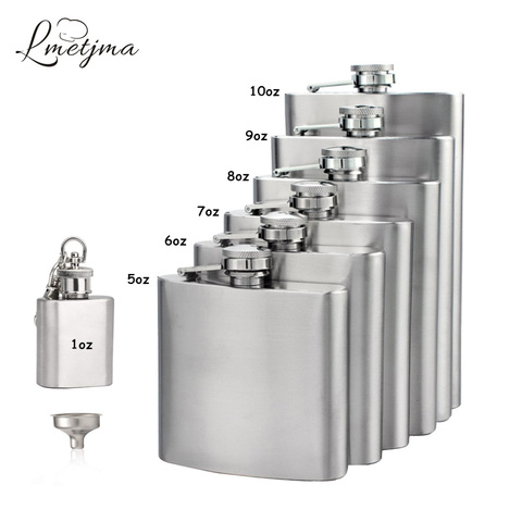 LMETJMA 1 4 5 6 7 8 9 10 oz Stainless Steel Hip Flask with Funnel Pocket Hip Flask Alcohol Whiskey Hip Flask Screw Cap KC0139 ► Photo 1/6