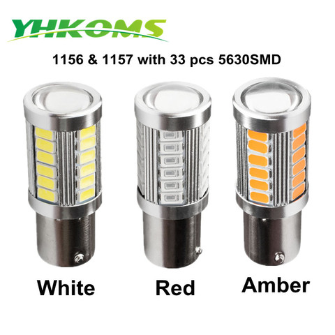 YHKOMS Amber Turn 1156 5630 33 LED DRL BA15S White 12V 1157 Brake Light 7528 LED RED 450LM 8W Replacement Bulb S25 With Lens ► Photo 1/6
